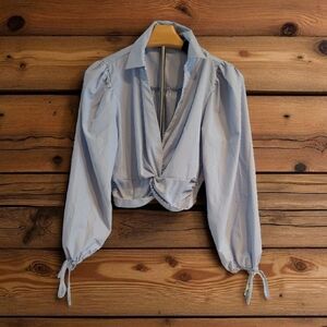 Fashion Nova Blue and White Striped Blouse